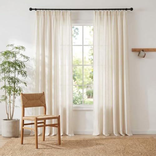 NICETOWN Natural Linen Curtains 52W x 108L with 2 Panels - Light Filtering, Privacy, Multiple Hanging Options