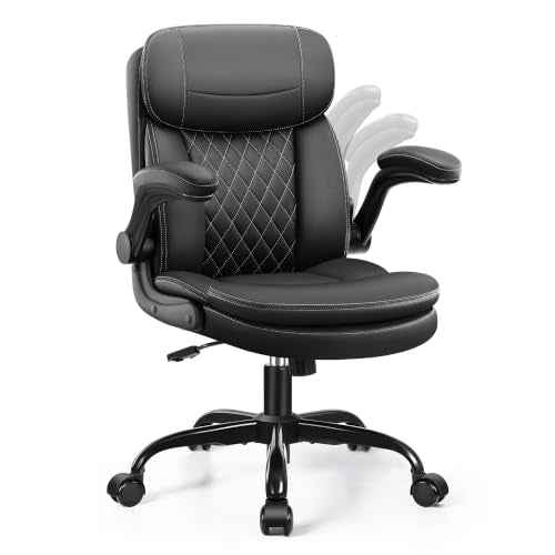 Leather Office Chair with Dual Back Support - Black, Adjustable & Swivel - Stella Mia