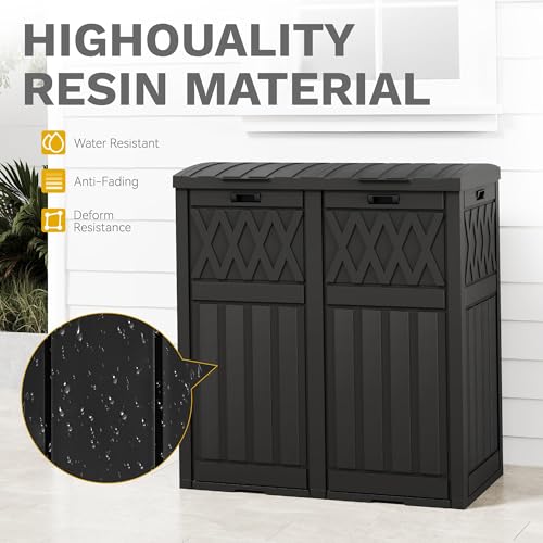 Outdoor Dual Trash Can with Tiered Lid and Drip Tray - 76 Gallon Black
