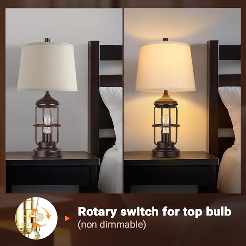 QiMH 23-Inch Set of 2 Farmhouse Industrial Nightstand Lamps with USB Ports, Oil Rubbed Bronze
