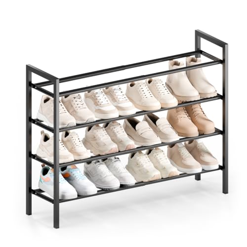 Bumusty 4-Tier Expandable Shoe Rack for Closet - Black, Adjustable & Space-Saving