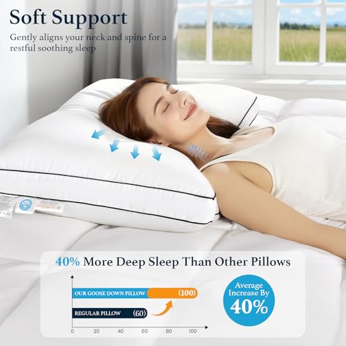 Luxury Hungarian Goose Down Pillow 2 Pack - Supportive & Soft for Sleepers
