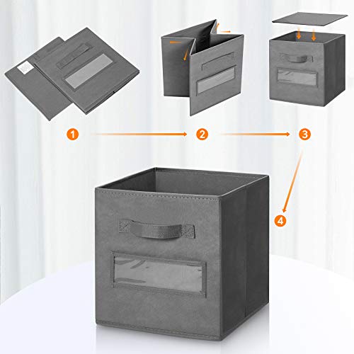 Gray 11-Inch Foldable Fabric Cube Storage Bins with Labels - Set of 10