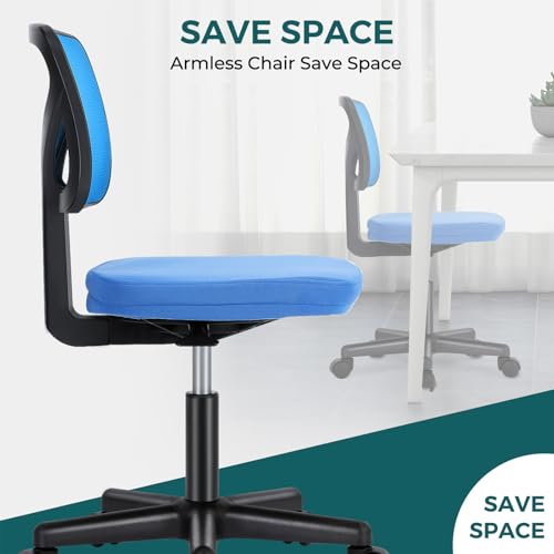 DUMOS Blue Armless Mesh Office Chair for Small Spaces, 1 Pack