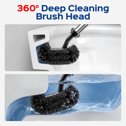 HAMITOR Silver S-Shape 2-in-1 Toilet Brush & Plunger Set with Hidden Holder, Rust-Proof Stainless Steel