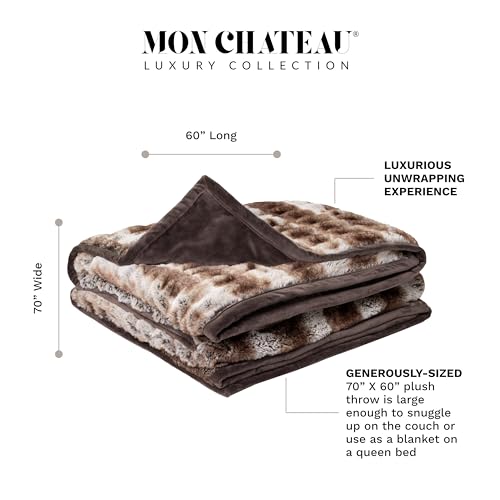 Mon Chateau Cedarwood Ruched Faux Fur Throw Blanket 60x70 inches