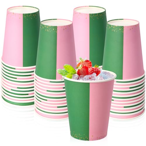 50 Pack Red Green Pink Party Cups Disposable Christmas Paper Cups Xmas 9 oz Drinking Paper Glasses Sorority Beverage Tumblers Coffee Tea Supplies for Holiday Birthday DIY Party(Green,Pink)
