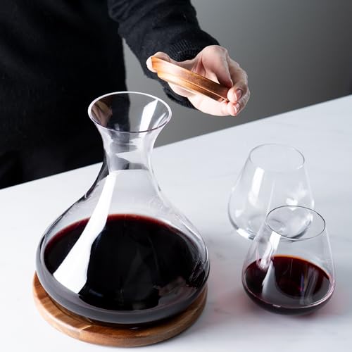 Cork & Mill Wine Decanter Set with Acacia Wood Stand & Stopper
