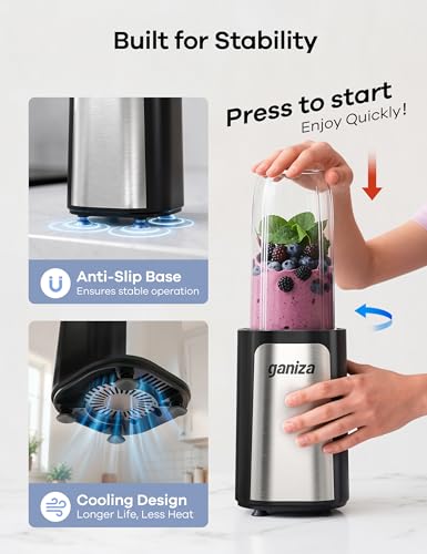 Ganiza Portable Personal Blender Black Silver 14-Piece Set for Smoothies & Shakes