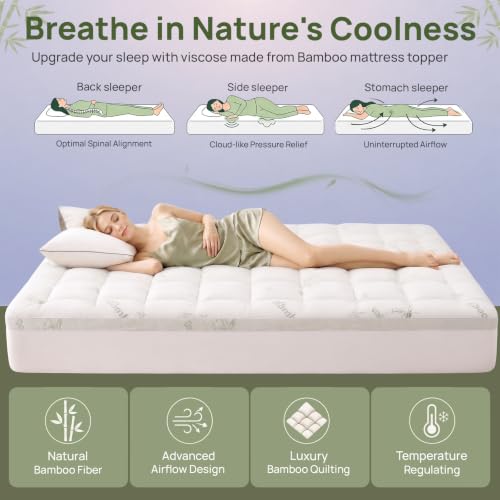 King Size Pillow-Top Mattress Topper 1200 GSM Bamboo Visco Filler Deep Pocket