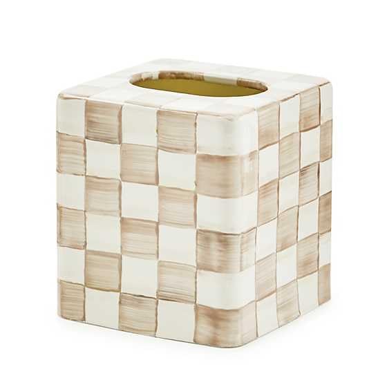 MACKENZIE-CHILDS Enamel Tissue Box Cover Mocha Check Brown & White Home Decor