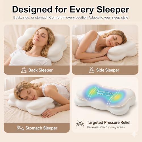 Large Cloud Sleep Pillow - White / Ergonomic Memory Foam Neck Support