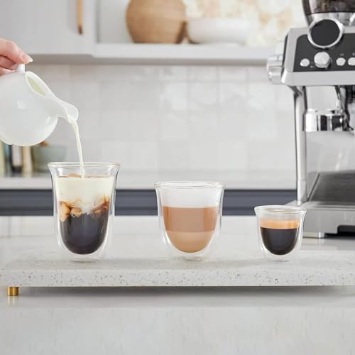DeLonghi Glass Coffee Set - 6 Mixed Double Wall Borosilicate Glasses - Espresso, Cappuccino, Latte Macchiato