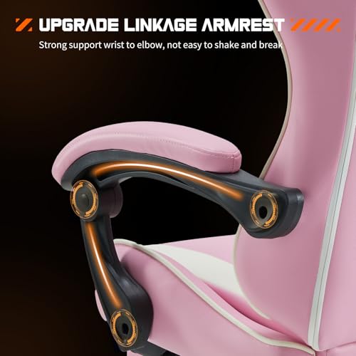 Sweetcrispy Pink White Gaming Chair with Lumbar Support & Ergonomic Design