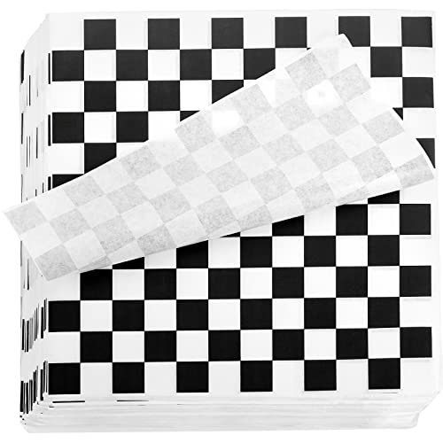 Fasmov Black & White Checkered Sandwich & Deli Basket Liners 12x12 Inches, 1000 Sheets