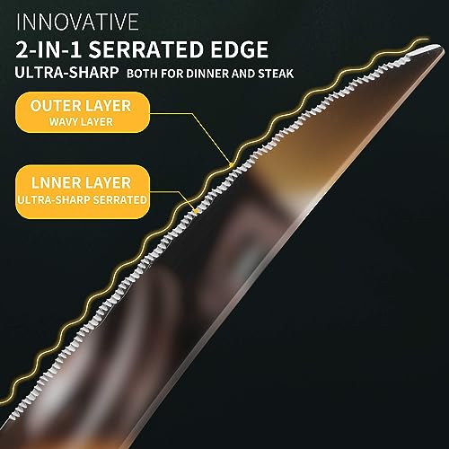 Hammered Silver Gold Flatware Set for 8 - 40-Piece Stainless Steel Cutlery with Serrated Knives