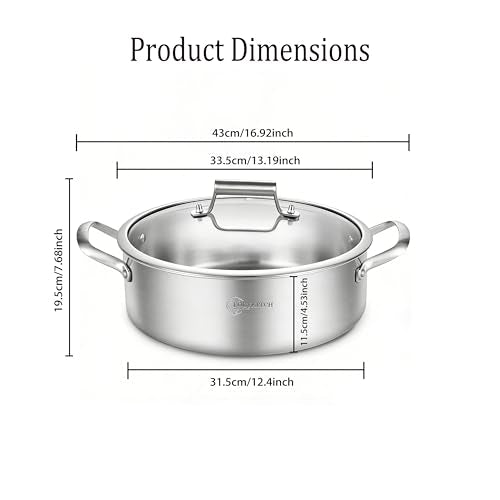 8-Quart Stainless Steel Sauté Pan with Lid - Tri-Ply Heavy Duty 13 Inch