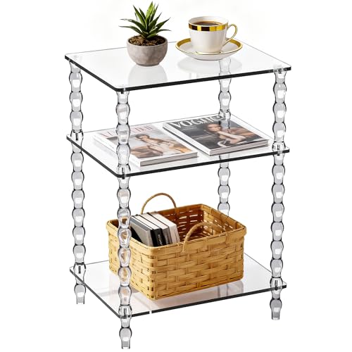 Acrylic Side Table with Beaded Legs - Clear Modern End Table 11.8'' Variation