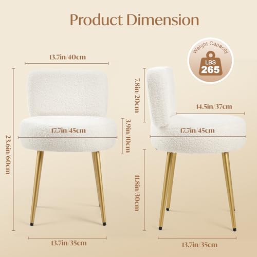 White Fluffy Vanity Chair with Backrest for Makeup & Bedroom