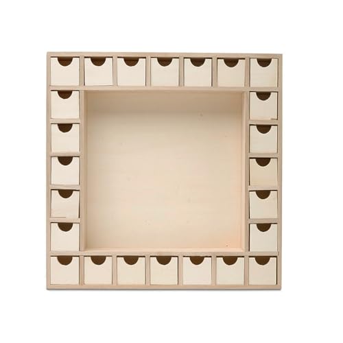 Woodpeckers 2024 Wooden Advent Calendar Shadow Box, 13x13 Inch, Empty Craft Christmas Decor