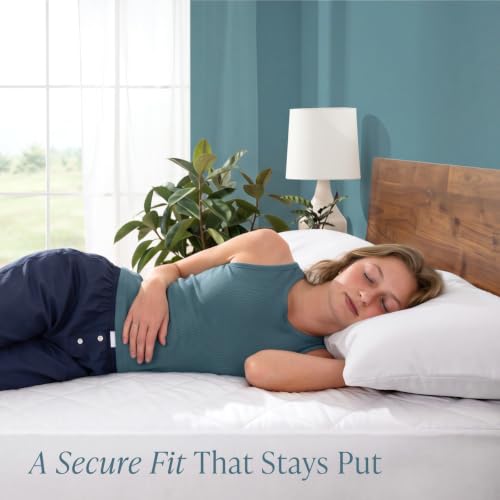 Bare Home Queen Quilted Mattress Pad - White, Deep Pocket Fitted, 15" Depth