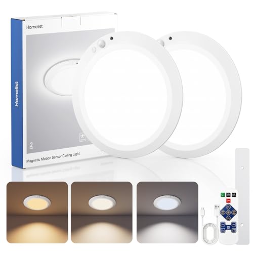 Rechargeable Magnetic Ceiling Light 12000mAh with Remote 2 Pack - Motion & Dimmable