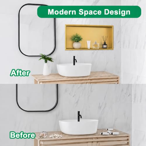 Stainless Steel Shower Niche Insert 24x12 Brushed Gold - Waterproof, No Tile Needed