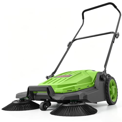 VEVOR Green Walk-Behind Hand Push Floor Sweeper, 25.6-Inch Width, Manual Non-Electric Yard Sweeper