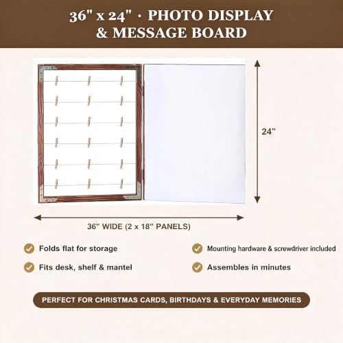 2-in-1 Photo Display Board with Clips & Magnetic Whiteboard - Farmhouse Style