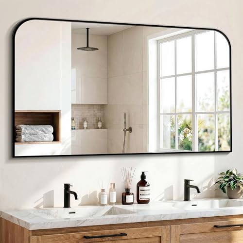 LAWADA Black Bathroom Vanity Mirror 50x30 Inch HD Safety Glass Wall Mount with Frame
