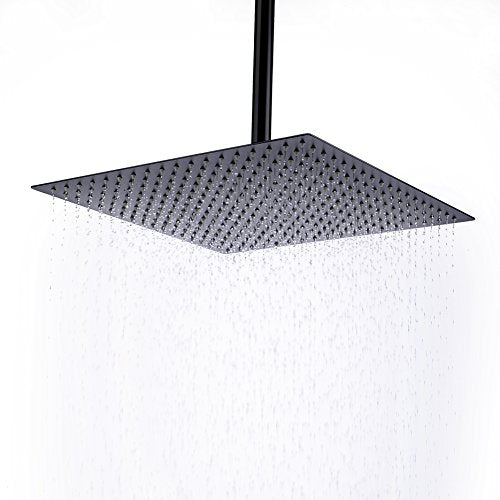 Hiendure 16 Inch Matte Black Rain Shower Head - High Pressure Fixed Rainfall Shower with Adjustable Swivel Ball Joint