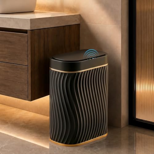 5 Gallon Automatic Touchless Bathroom Trash Can - Black Gold, IPX5 Water-Resistant