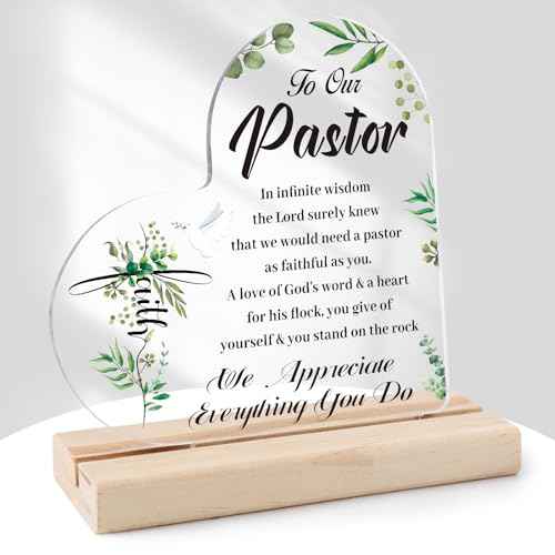 Pastor Appreciation Gifts for Women Men - Shejdgart Acrylic Heart Plaque with Wooden Stand Pastor Appreciation Day Gifts Religious Christmas Thanksgiving Birthday Gifts for Pastors Preacher Christian
