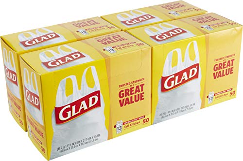 Glad White Handle-Tie Kitchen Trash Bags 13 Gallon - 50 Count (4 Pack)