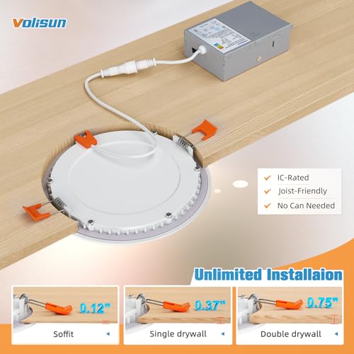 VOLISUN 6 Inch White Recessed Lighting Kit - 5CCT Dimmable 1080 Lumens Slim LED