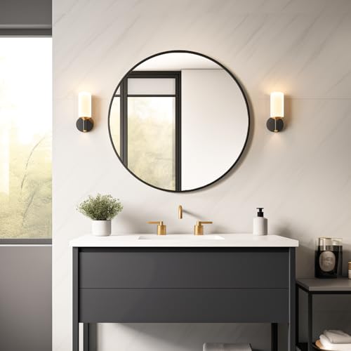 USHOWER 30 Inch Black Bathroom Mirror Over Sink, Round Modern Vanity Mirror, Rust-Resistant Frame, 30" L x 30" W
