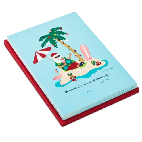 Hallmark 16-Pack Funny Christmas Cards with Envelopes – Tropical Santa Beach Design