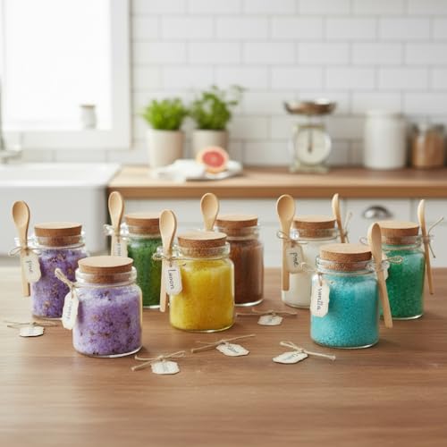 24 Pack Glass Sugar Scrub Jars with Bamboo Spoons & Lids - Bath Salt Containers