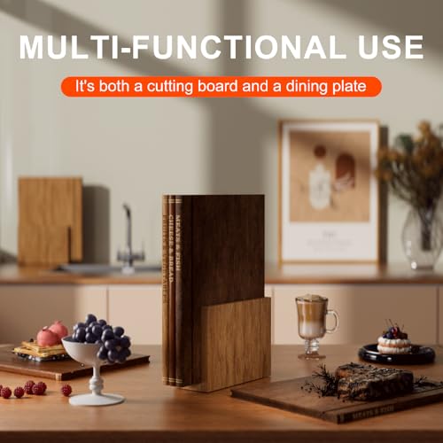 Book Cutting Board Set of 3 - Wooden Book-Shaped Kitchen Boards - Space-Saving Organizer
