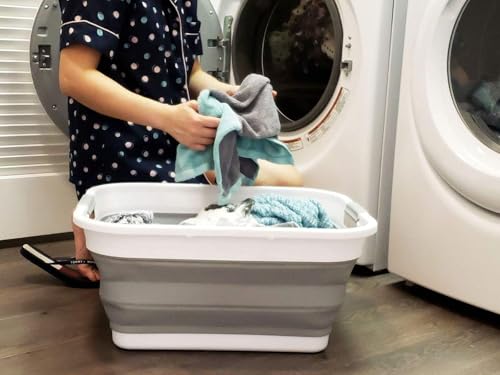 SAMMART 41L Grey Collapsible Plastic Laundry Basket - Foldable Storage Bin