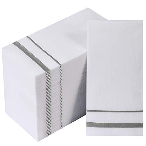 Disposable Linen-Feel Guest Towels with Silver Rim - 200 Pack