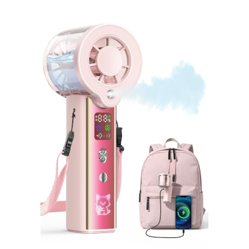 Portable Misting Fan with Mist - 3-in-1 Rechargeable Handheld Fan Rose Pink
