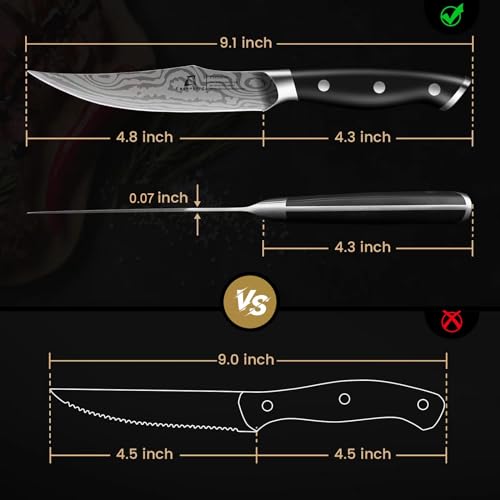 CoquusAid 6-Piece Non-Serrated Steak Knife Set with Rest – High-Carbon Stainless Steel