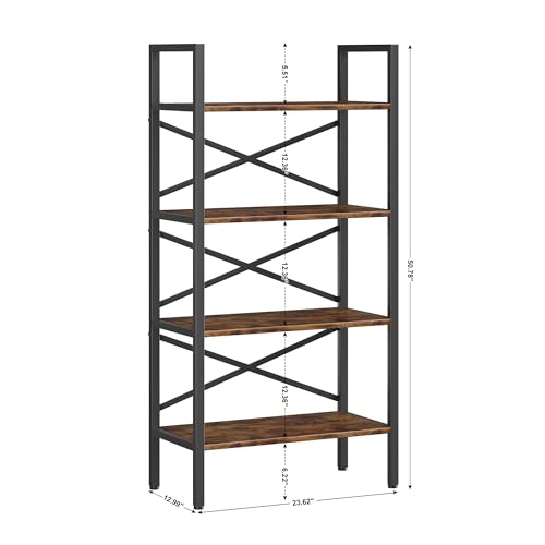 Homeiju 4-Tier Rustic Kids Bookshelf, 23.6'' Wide Small Bookcase with Open Shelves