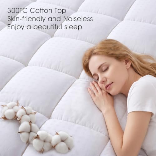 EASELAND King Size Cotton Mattress Topper Pillow Top White 78x80 Inch Deep Pocket
