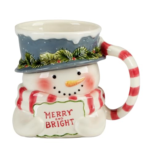 Snowman 18oz Festive Mugs Set of 4 | 3-D Santa Watchable Everyday Coffee & Cocoa Cups