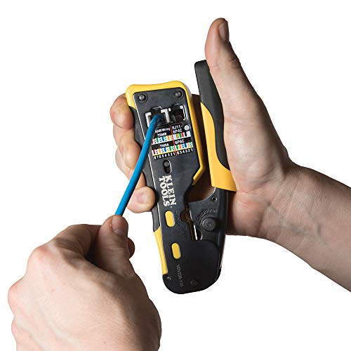 Klein Tools VDV226-110 Ratcheting Modular Data Crimper - Wire Stripper & Cutter, RJ11/RJ12 & RJ45 Pass-Thru - Crimper