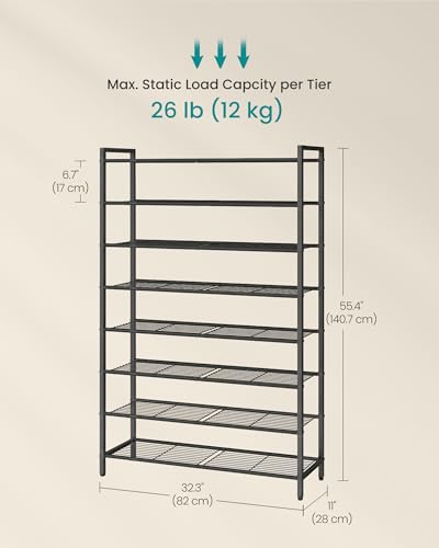 SONGMICS Black 8-Tier Metal Shoe Rack Vertical Organizer Holds 40 Pairs