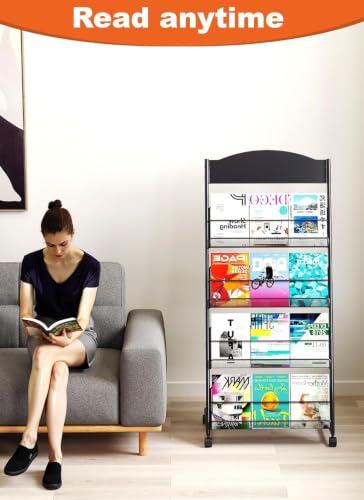 Floor-Standing Multi-Layer Magazine Rack with Wheels for Office & Exhibitions
