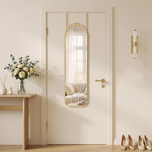 Gleaming Gold Full-Length Over-The-Door Mirror - 14x50 Inch Arched Design with Bow